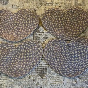 Vintage Wool braided Heart place mats trivet in pink and lavender Set of 4